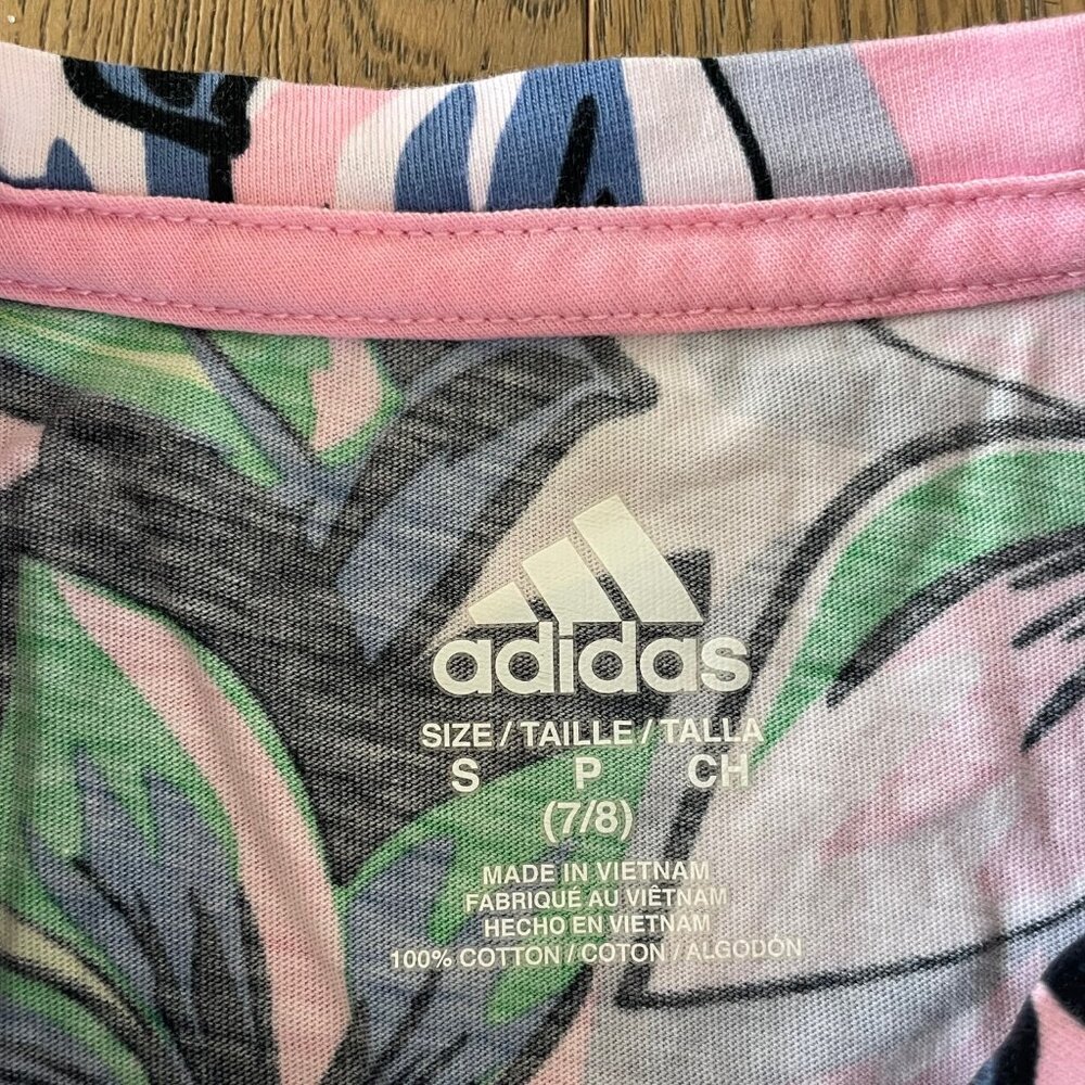 Adidas Girls' Floral Print AOP Cross-Over Short Sleeve Tee - Picture 3 of 4